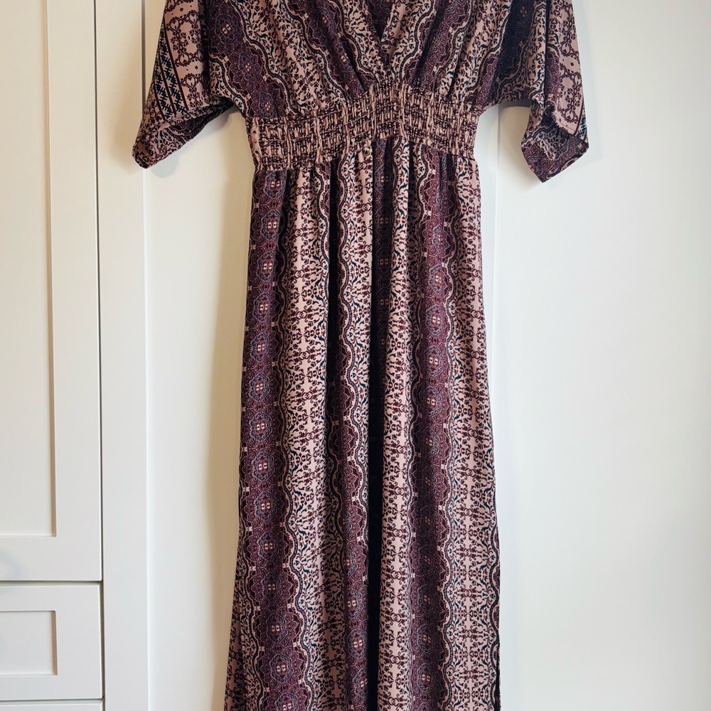 Altar'd State Burgundy and Cream Maxi Dress